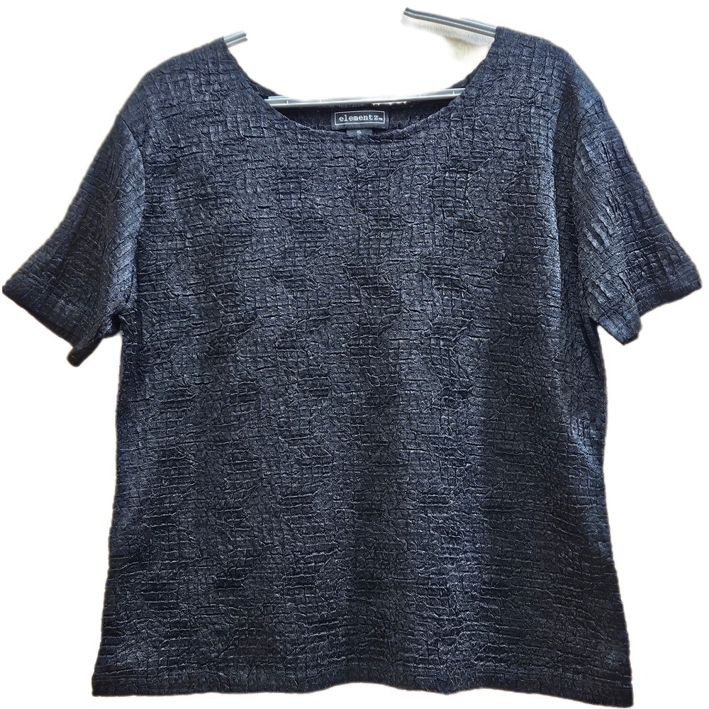 Black Elementz Short Sleeve Semi-Sheer Textured Blouse Size‎ XL